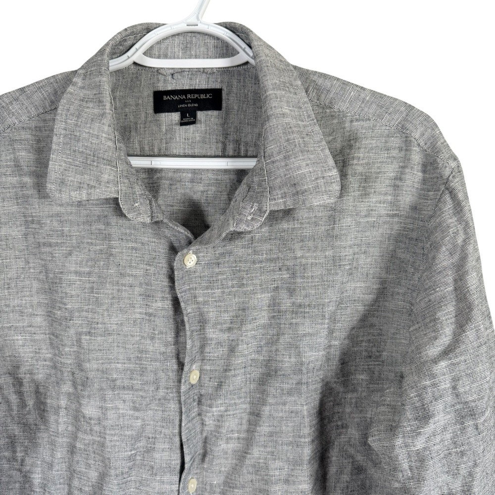 Banana Republic Linen Blend Button Up Shirt Mens L Grey Long Sleeve Shirt